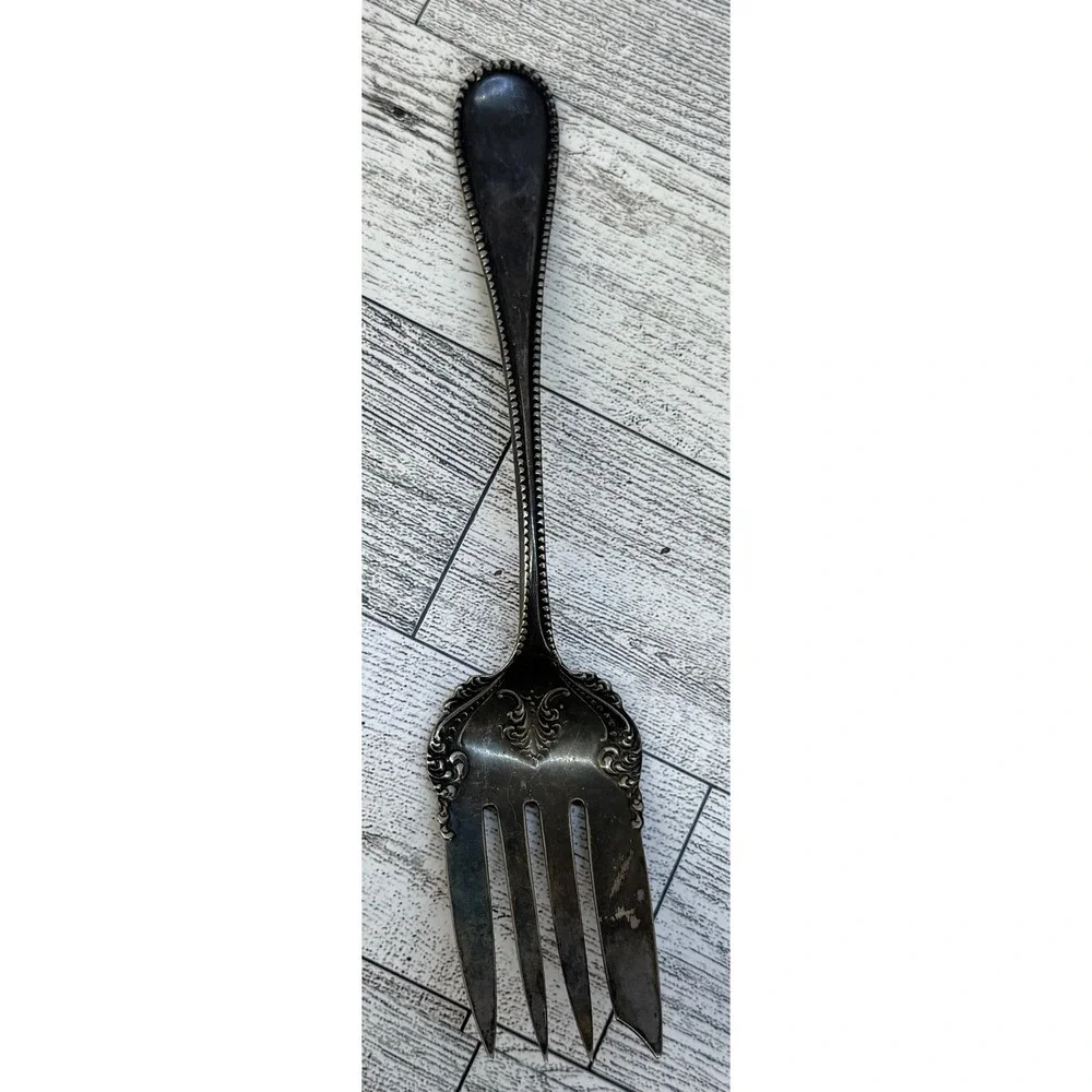 Large Vintage Antique WM Rogers Ornate Silver Plate‎ Meat Fork